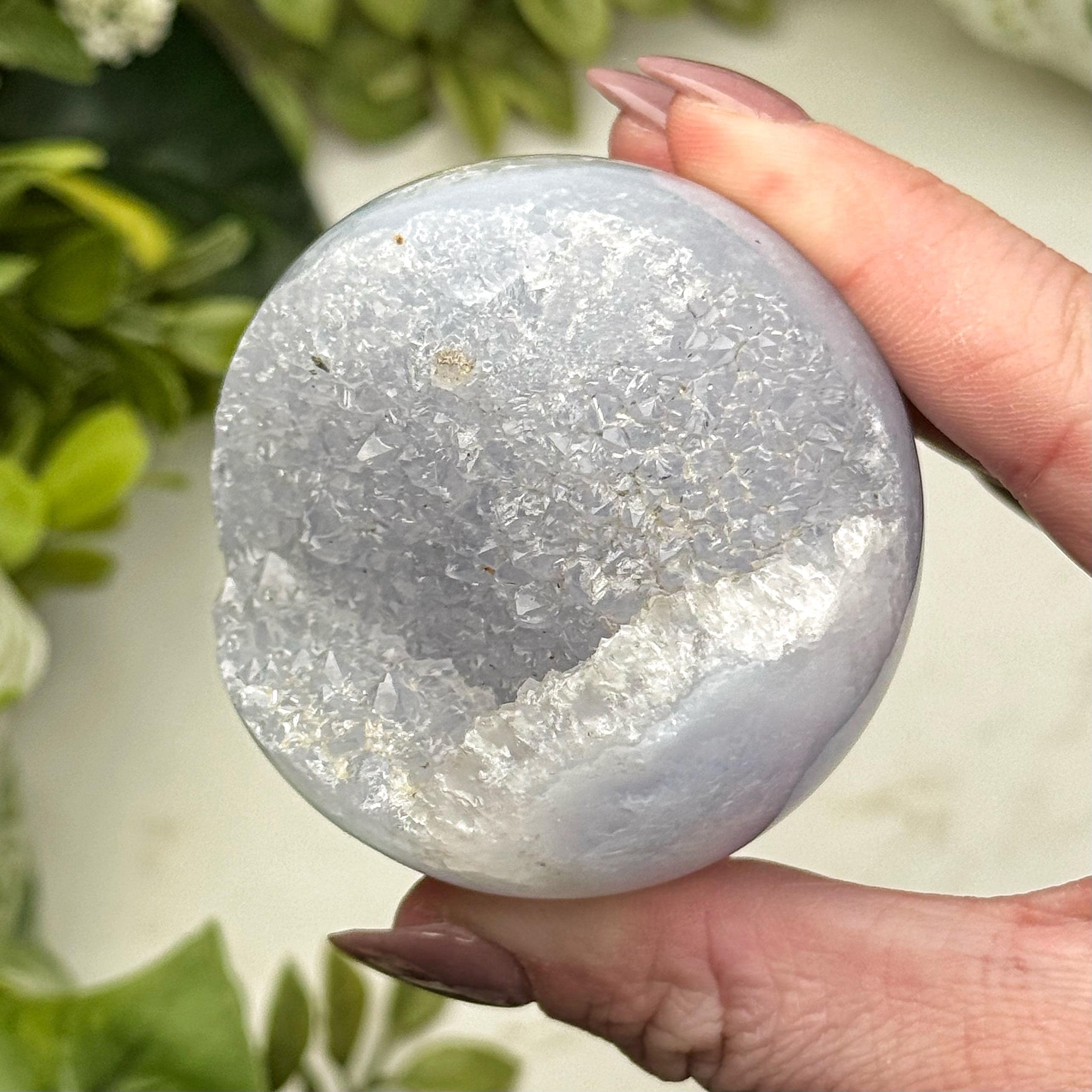 Blue Lace Agate Sphere | 176g | - #4 (polished Blue Druzy Crystal Ball, Throat Chakra, Peace)