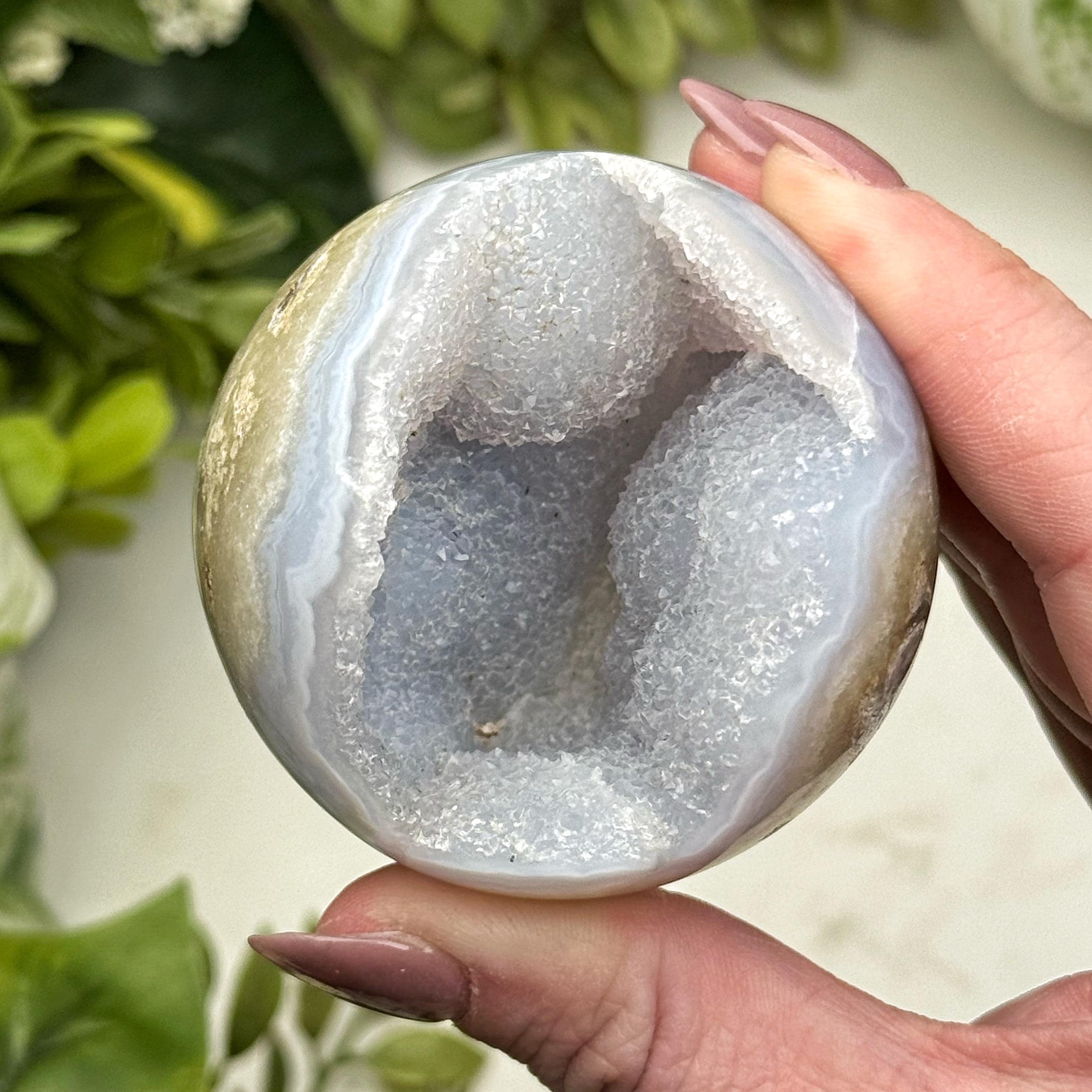 Blue Lace Agate Sphere | 172g | - #1 (polished Blue Druzy Crystal Ball, Throat Chakra, Peace)