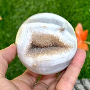 Large 80MM Druzy Blue Lace Agate Sphere: Reiki Metaphysical Power Ball
