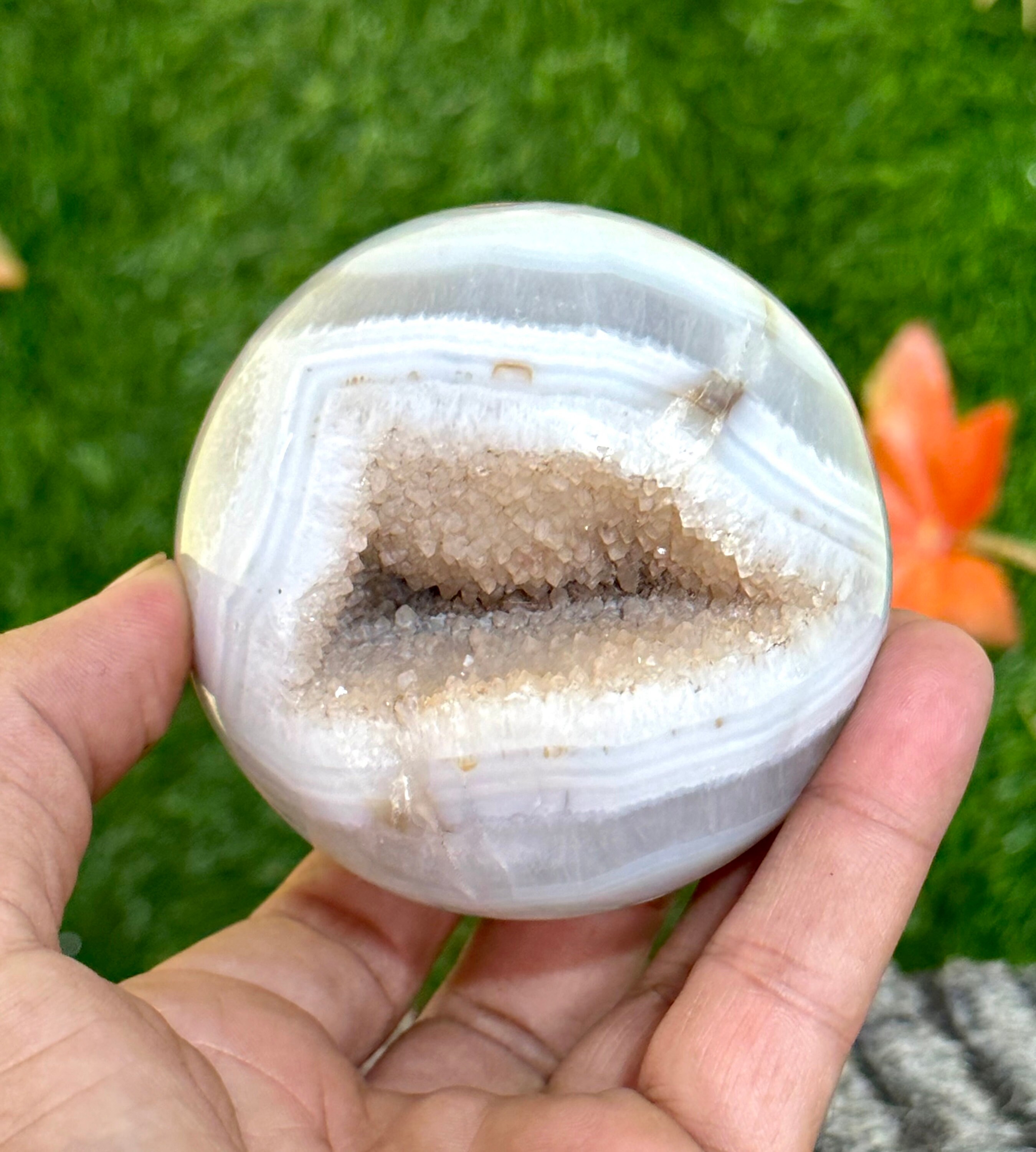 Large 80mm Druzy Blue Lace Agate Sphere: Reiki Metaphysical Power Ball