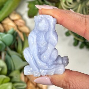 Blue Lace Agate Monkey | 35g | - No. 973 (polished Crystal Carving, Throat Chakra, Peace)