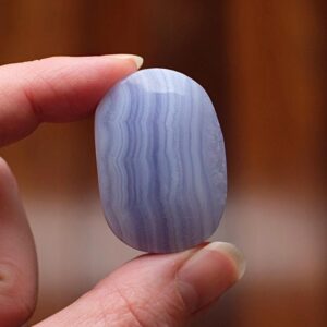 Blue Lace Agate Pocket Stone | Blue Lace Crystal Palm
