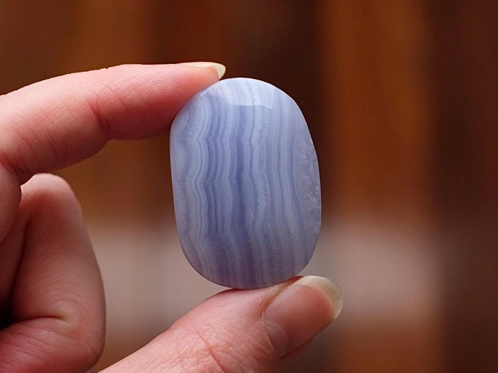 Blue Lace Agate Pocket Stone | Blue Lace Crystal Palm