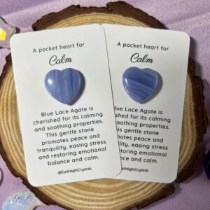 Blue Lace Agate Pocket Crystal Heart Gift Card for Calm