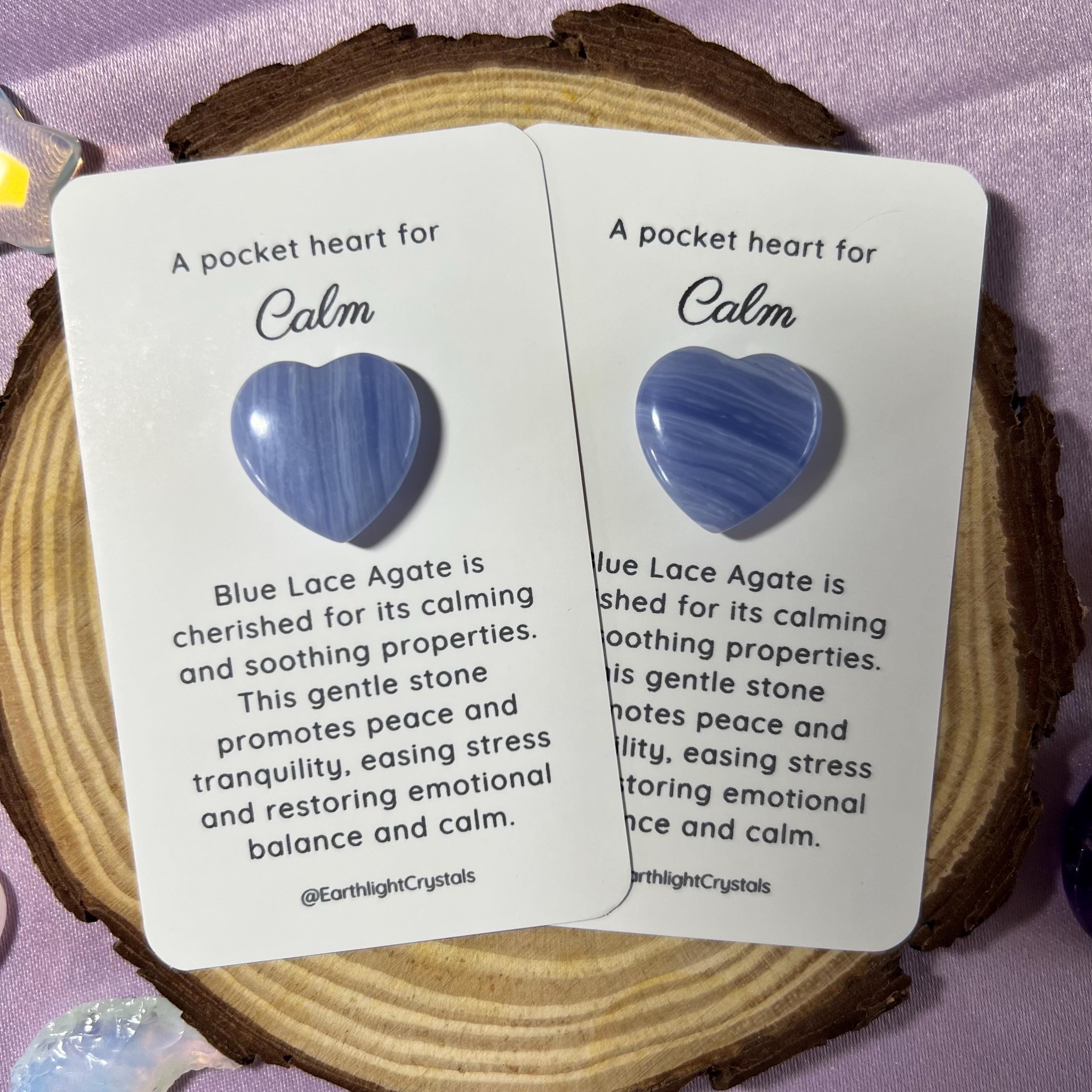 Blue Lace Agate Pocket Crystal Heart Gift Card For Calm