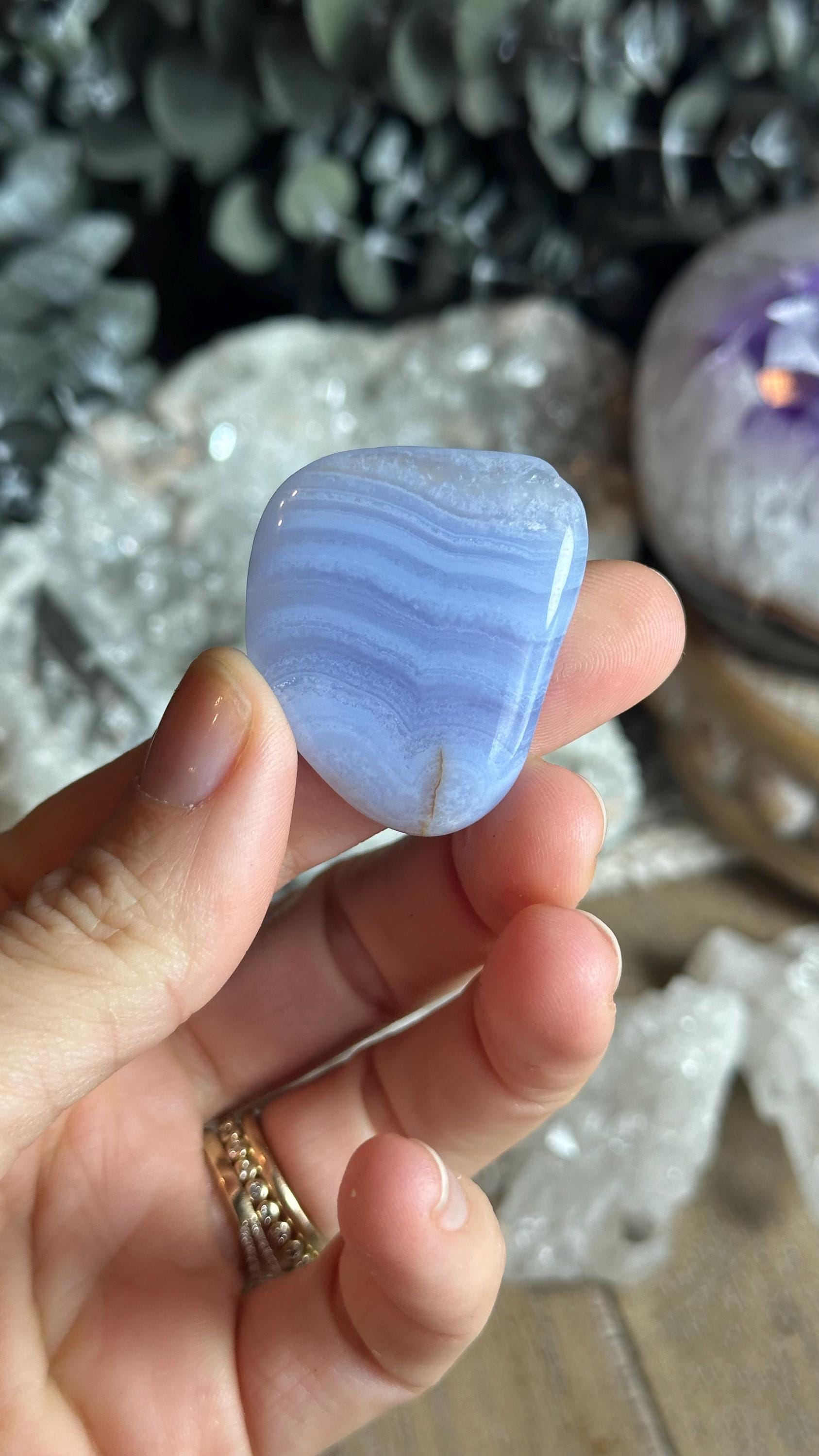 Small Blue Lace Agate Flat Palm Stone Small Blue Lace Agate Flat Palm Stone