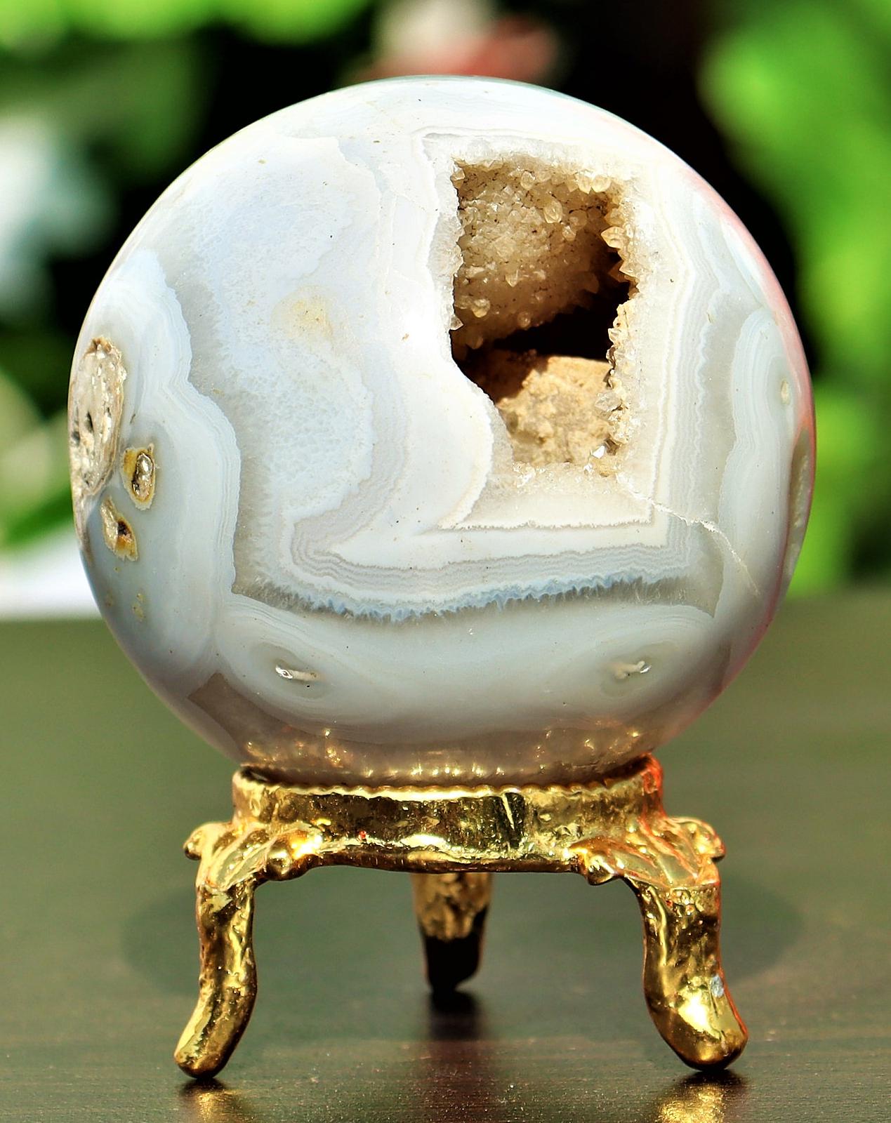 Blue Lace Agate Sphere: 50mm Druzy Healing Crystal, Reiki Charged