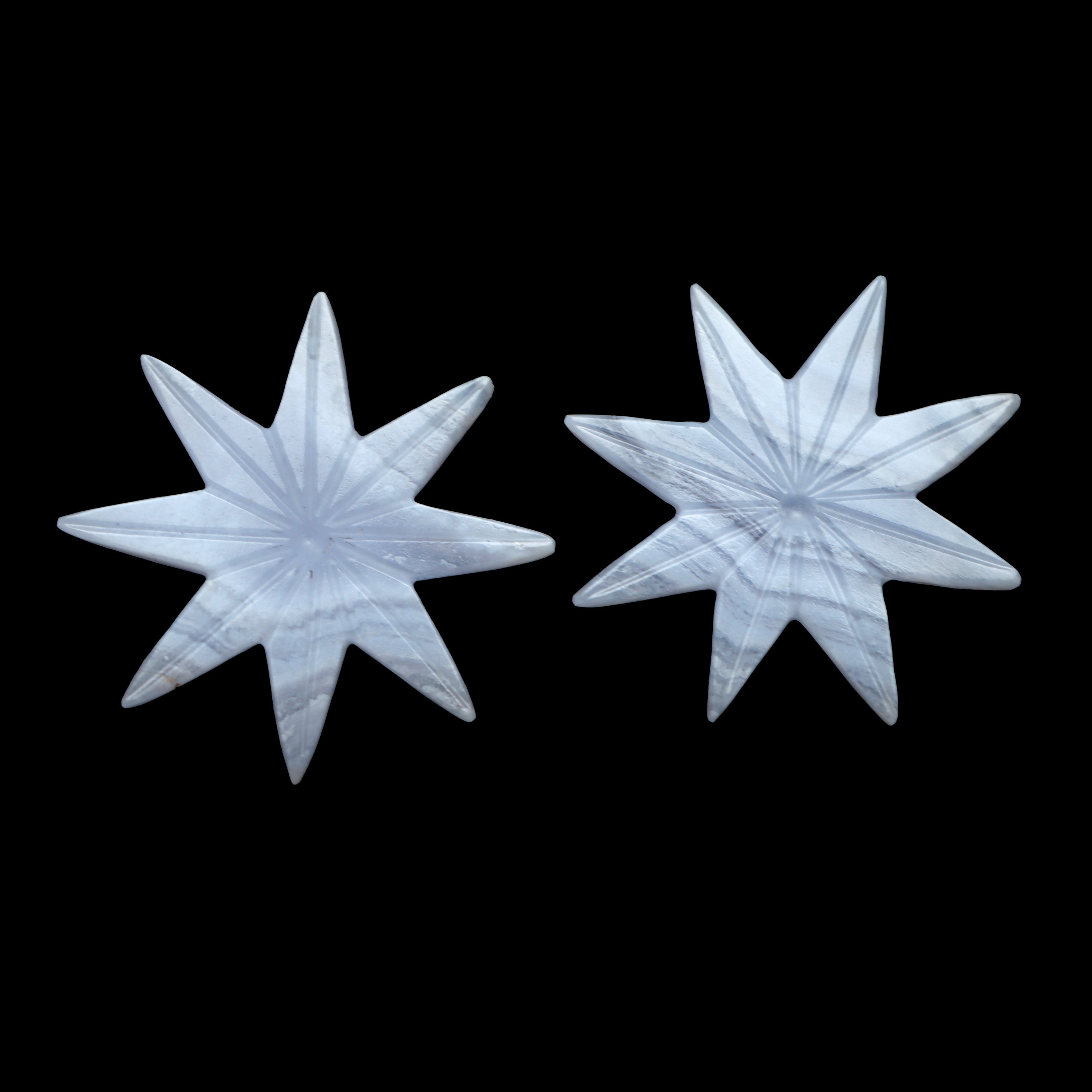 Blue Lace Agate Star Carving Loose Gemstone, 35x35mm, Blue Lace Agate Jewelry Handmade Gift For Women, Pair ( 2 Pieces )