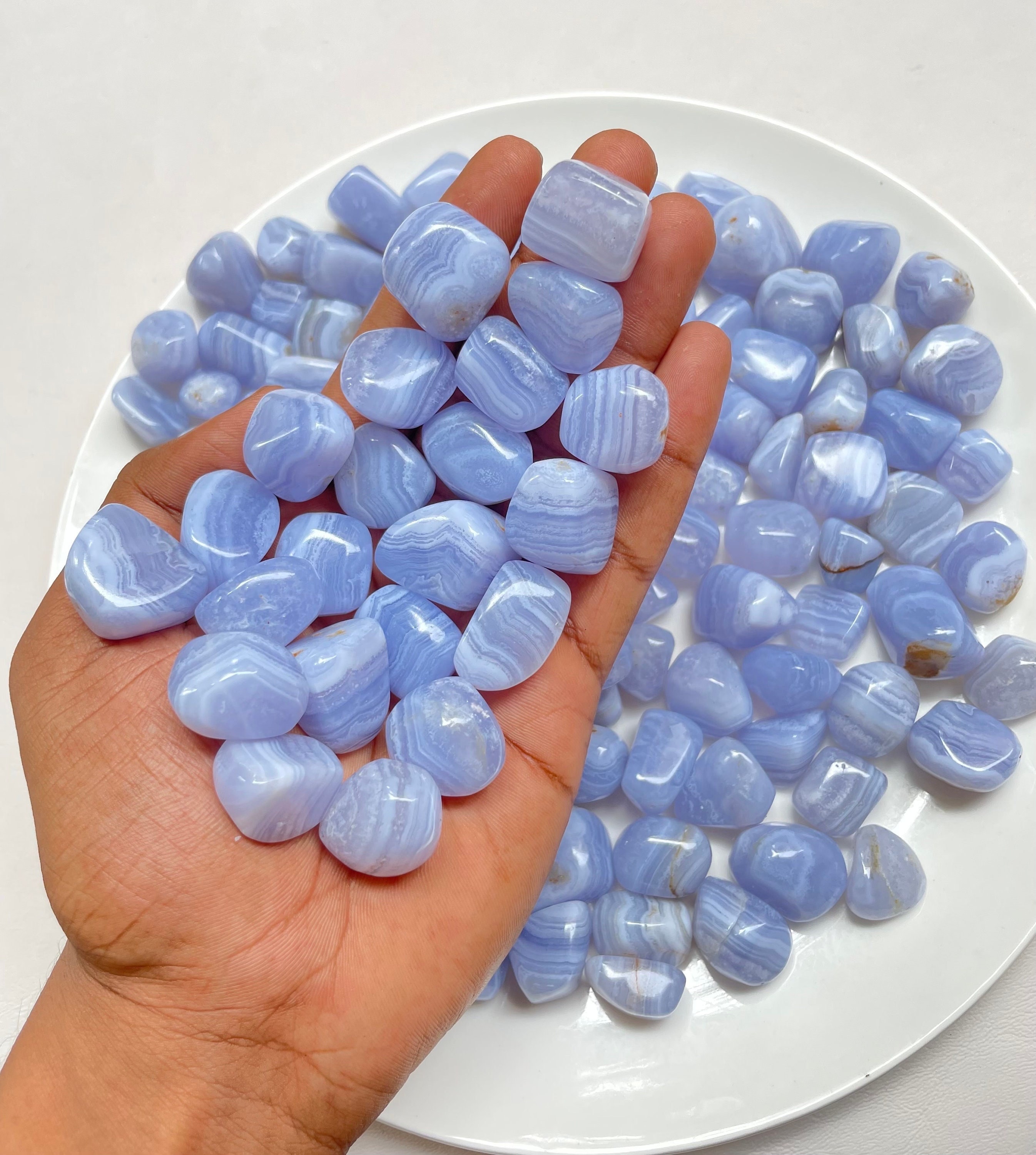 Blue Lace Agate Tumbled Stone, Natural Blue Lace Agate Stone, Blue Lace From Namibia, Throat Chakra, Calming Stone Healing Crystal And Stone Blue Lace Agate Tumbled Stone, Natural Blue Lace Agate Stone, Blue Lace From Namibia, Throat Chakra, Calming Stone Healing Crystal And Stone