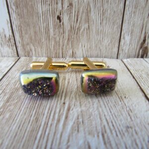Blue Titanium Druzy Cufflinks Gemstone Cuff links Crystal Wedding CL93