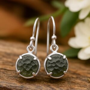 Boho Moldavite Earrings: Sterling Silver Dangle, Handmade Vintage Style