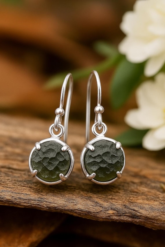 Boho Moldavite Earrings: Sterling Silver Dangle, Handmade Czech Jewelry