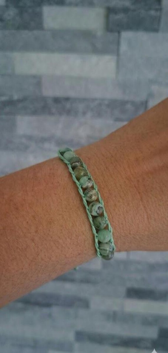Bracelet En Calcite Verte Naturelle - Bijou De Lithothérapie Équilibre Et Sérénité -  Tressé Main Vert Pastel - Cadeau Spirituel Ajustable