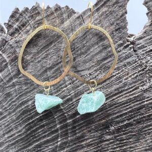 brass hoop and raw green Calcite earrings brass hoop and raw green Calcite earrings