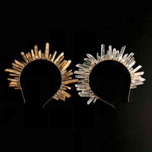 Bridal Crystal Quartz Crown Tiara, Ethereal Rock Crystal Crown, Bridal Hair Accessory quartz crown headpiece women