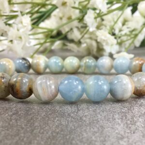 Handmade Blue Lemurian Aquatine Calcite Bracelet, 8mm beads Natural Argentina Crystal