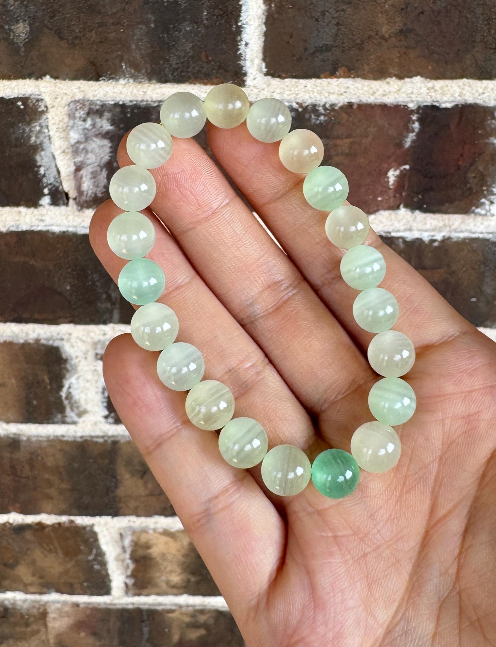 Cute Handmade Genuine 9mm Natural Green Lace Calcite Crystal Bracelet