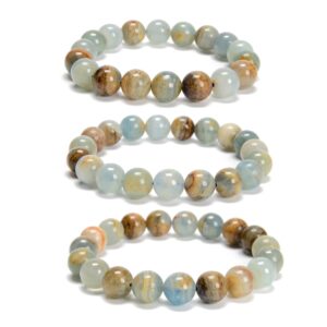 Lemurian Aquatine Calcite Smooth Round Beaded Bracelet 10mm 7.5''length 3pcs/set