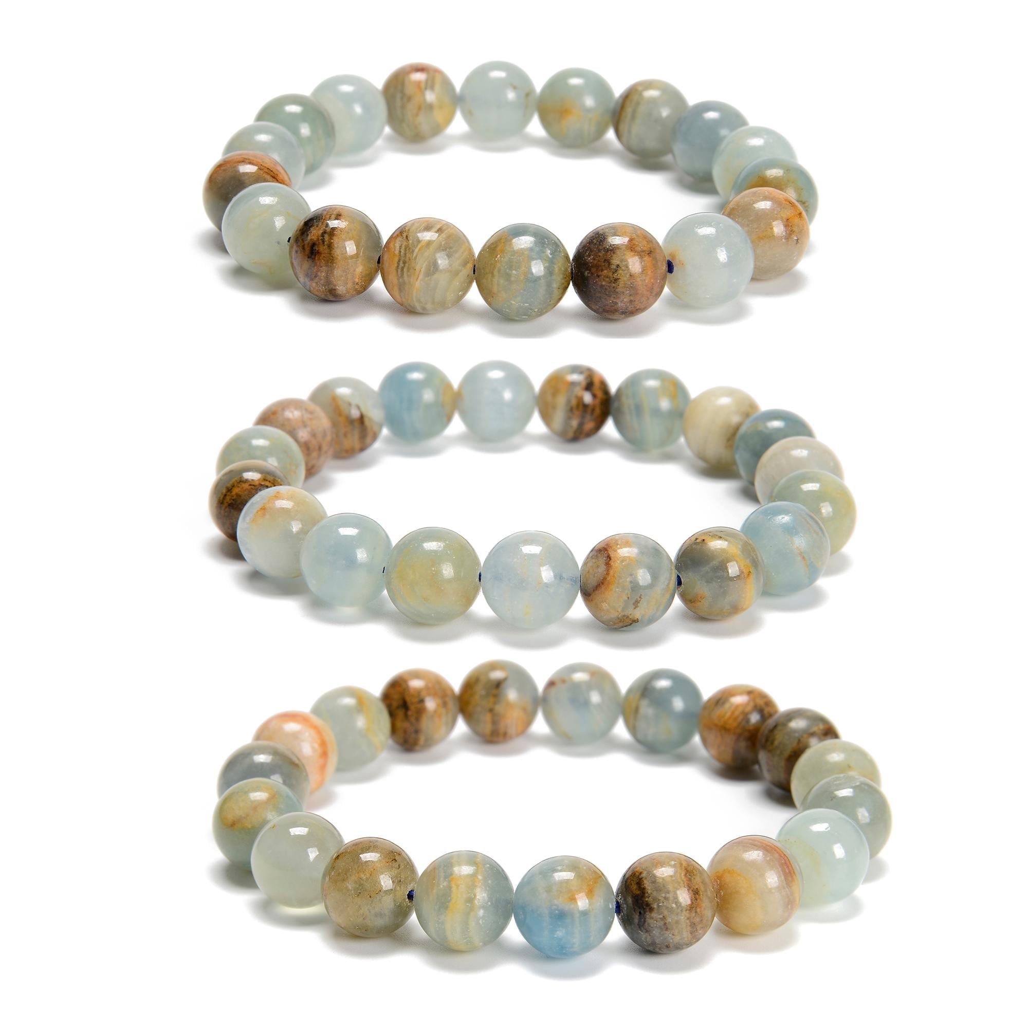 Lemurian Aquatine Calcite Smooth Round Beaded Bracelet 10mm 7.5''length 3pcs/set Lemurian Aquatine Calcite Smooth Round Beaded Bracelet 10mm 7.5''length 3pcs/set