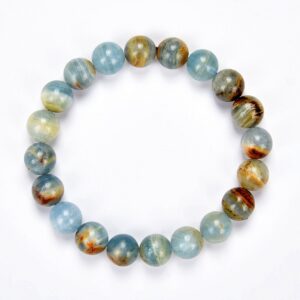 Natural Argentina Lemurian Aquatine Calcite Gemstone Round Bracelet 8MM 10MM 7.5 inch Strand BULK LOT 1,2,6,12 and 50 (S21)