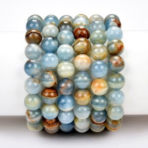 Natural Argentina Lemurian Aquatine Calcite Gemstone Round Bracelet 7MM 8MM 9MM 10MM 7.5 inch Strand (S21 S48)