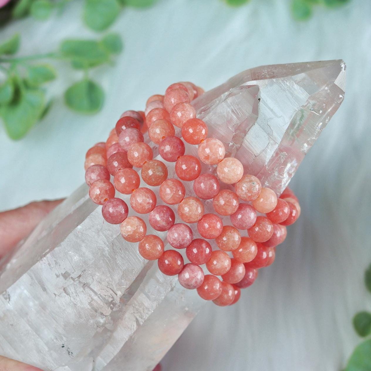 Peach Calcite Crystal Bracelet: Solar Plexus Chakra, Confidence (8mm)