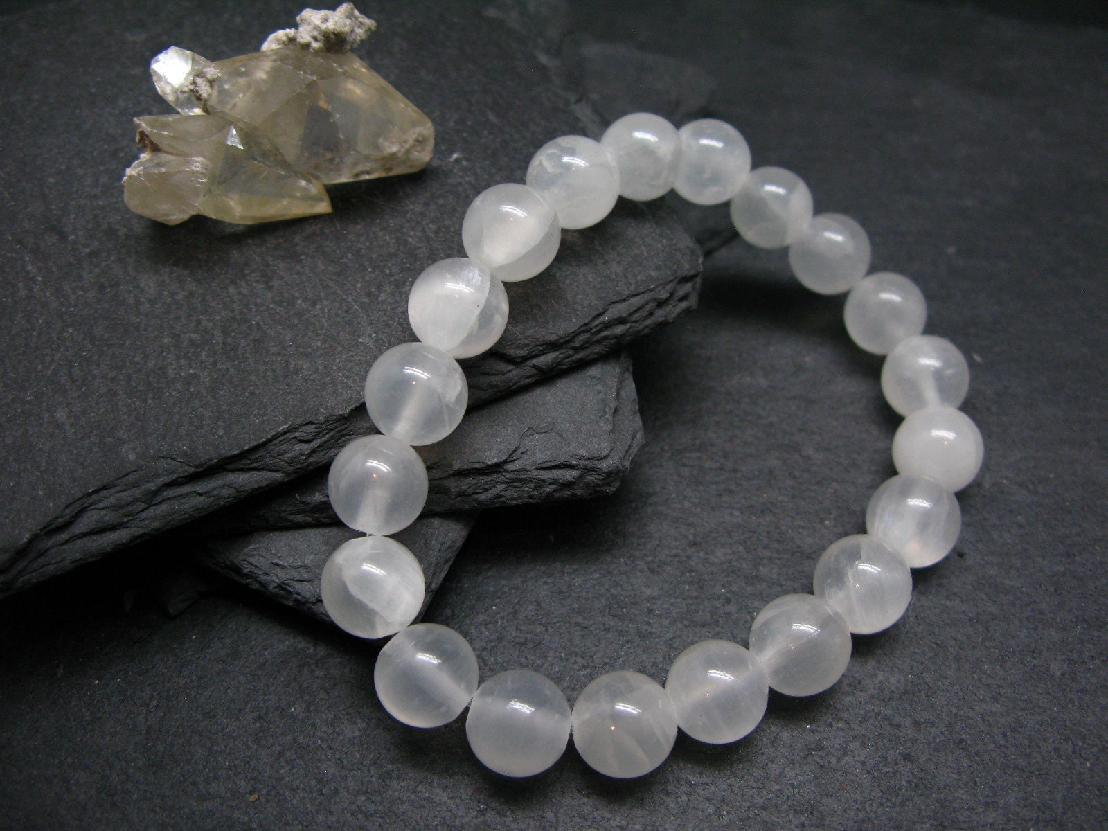 White Calcite Genuine Bracelet ~ 7 Inches  ~ 10mm  Round Beads