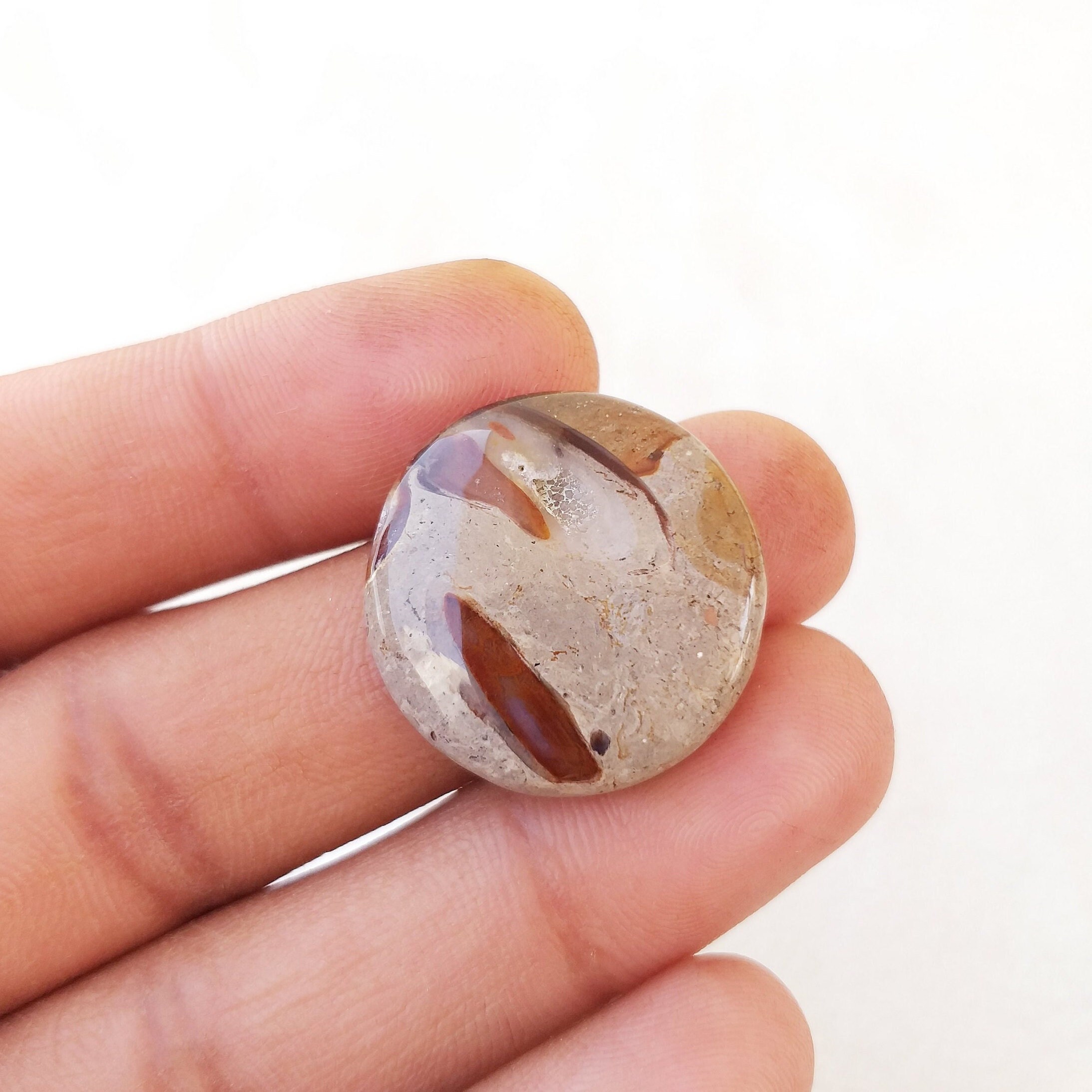 Round Rock Calcite Cabochon: Natural Gemstone, 25x6 Mm, 25.1 Carat Round Shape