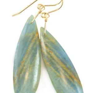Blue Aqua Calcite Earrings 14k solid gold or filled or Sterling Silver Smooth Long Dangle Drops Natural Banding Soft blue Simple Drop 2.3 In