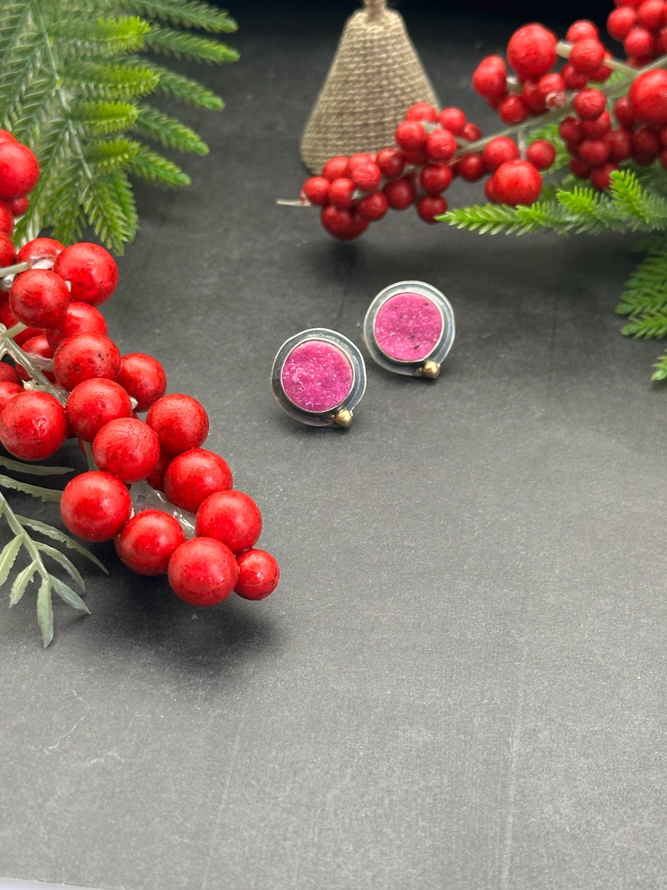 Cobaltoan Calcite Mixed Metals Artisan Studs Cobaltoan Calcite Mixed Metals Artisan Studs