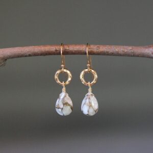 Copper Calcite Earrings - Gold Gemstone Earrings - White and Gold Earrings - Hammered Gold Earrings - Gold Wire Wrap Earrings - Multicolor Copper Calcite Earrings - Gold Gemstone Earrings - White and Gold Earrings - Hammered Gold Earrings - Gold Wire Wrap Earrings - Multicolor