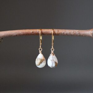 Copper Calcite Earrings - White and Gold Earrings - Gold Hoop Earrings - White Calcite Earrings - Gold Leverback Earrings - Gold Wire Wrap