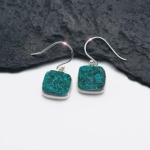 Earth and Sky - Beautiful Natural Teal Chrome Dioptase and Calcite Sterling Silver Earrings
