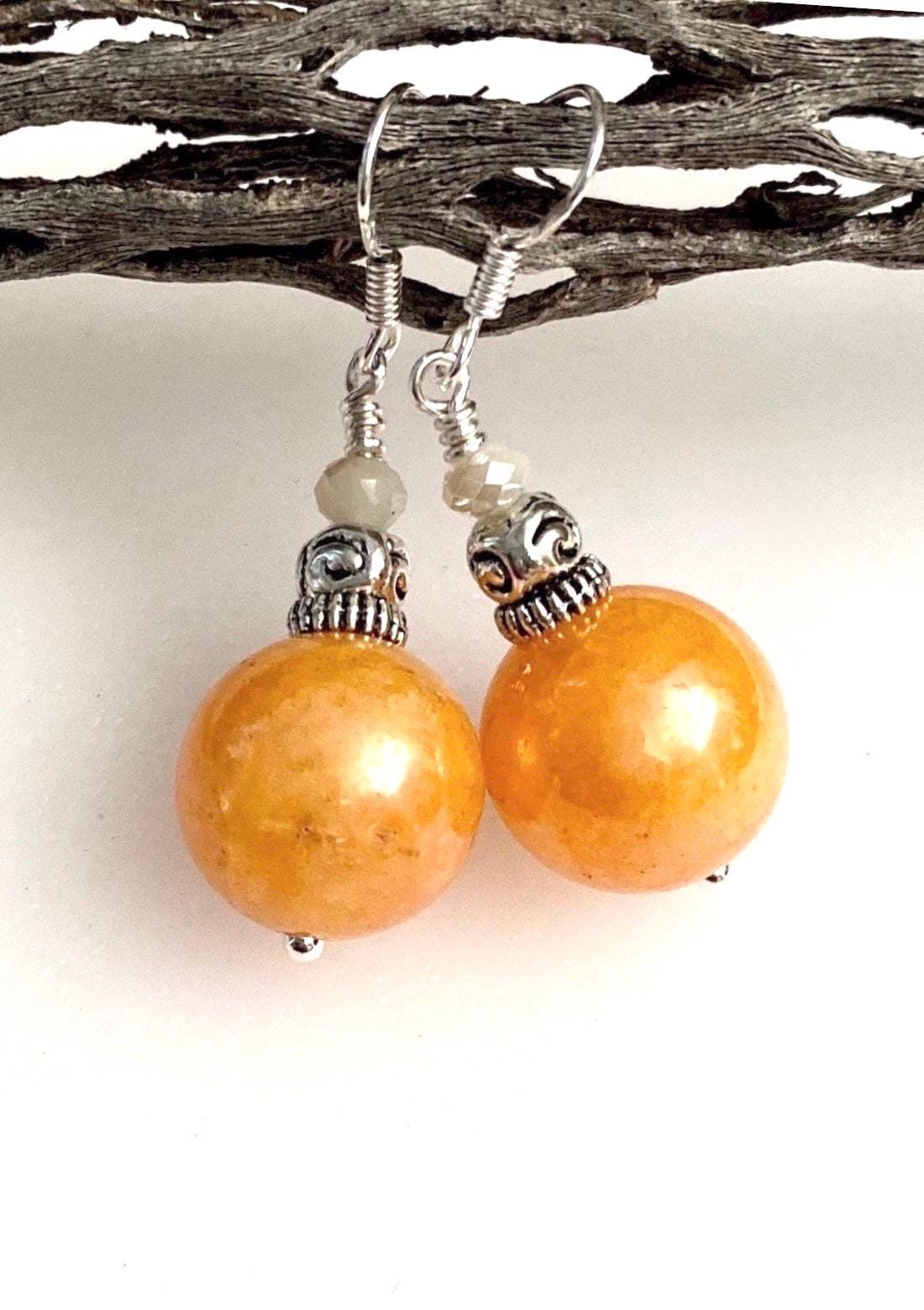 Honey Calcite Earrings – Luminous Peach Orange Earrings