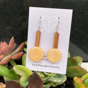 Natural Peach Calcite with Natural Wood in Sterling Silver Earrings ~Hand Made