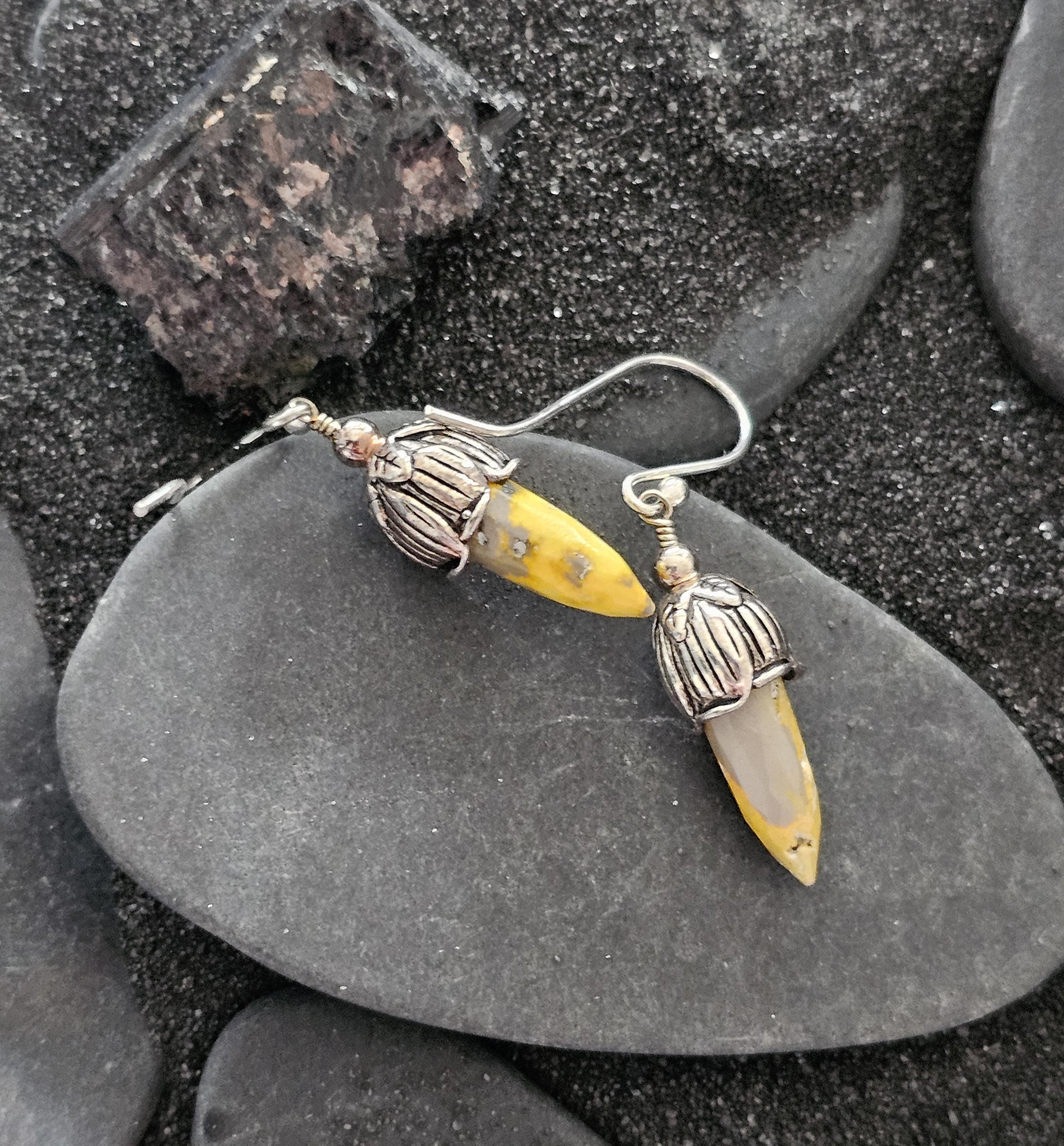 Sterling Silver Earrings With Yellow Calcite Sterling Silver Earrings With Yellow Calcite