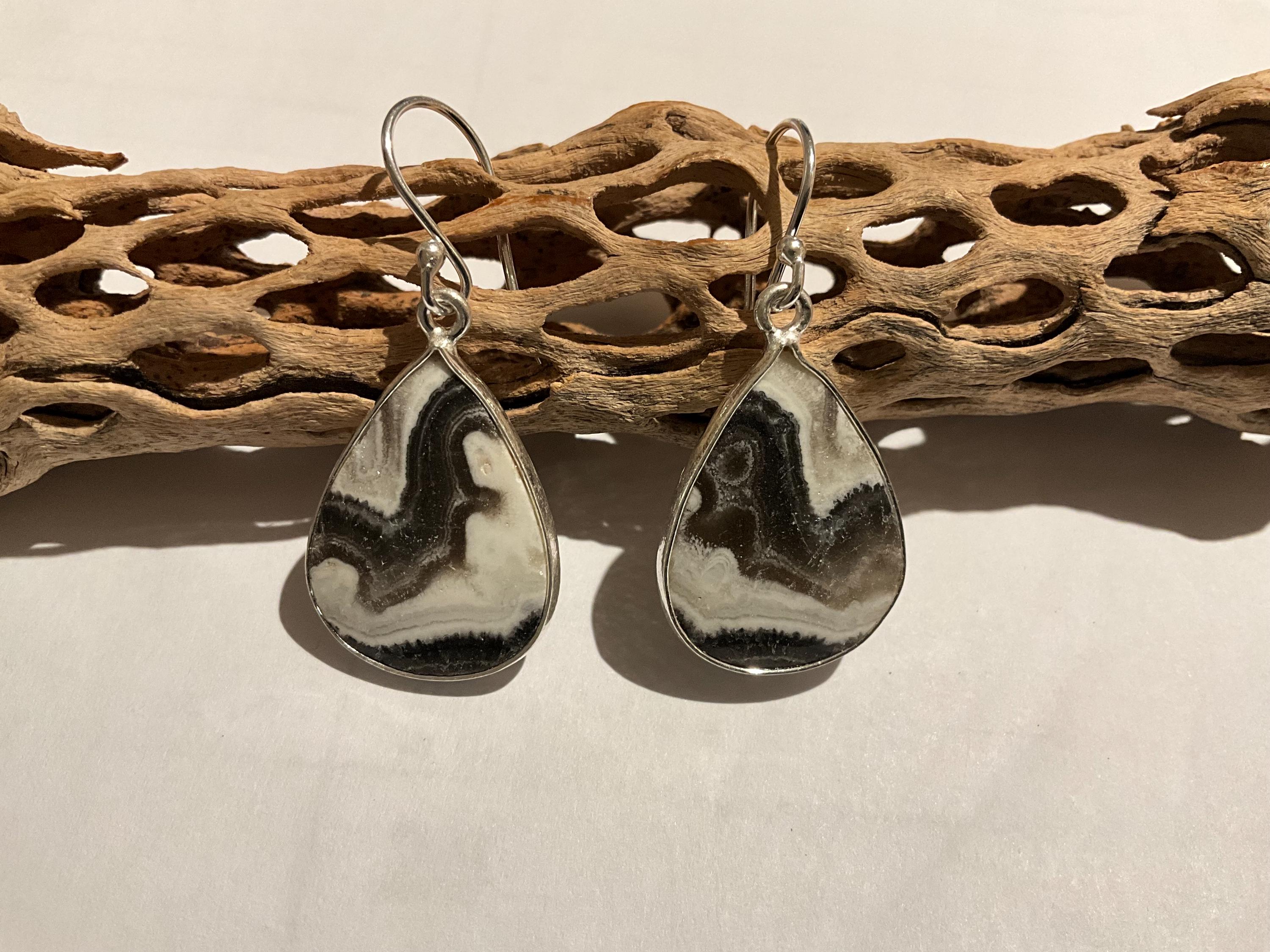 Sterling Silver Zebra Calcite Earrings