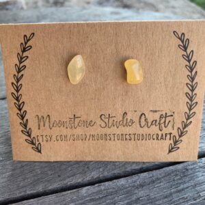Yellow Calcite Crystal Stud Earrings – Raw Gemstone, Boho Jewelry