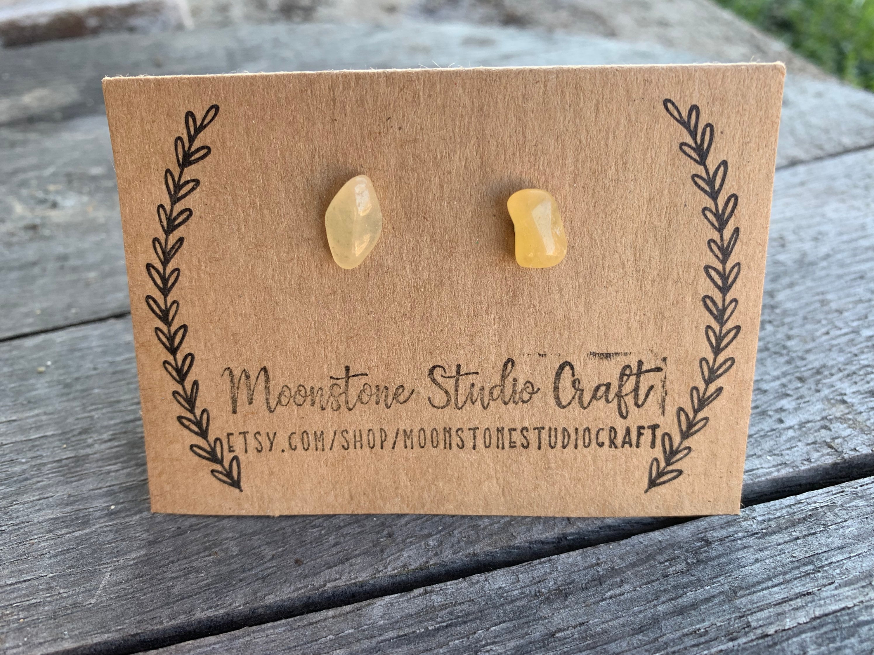 Yellow Calcite Crystal Stud Earrings – Raw Gemstone, Boho Jewelry