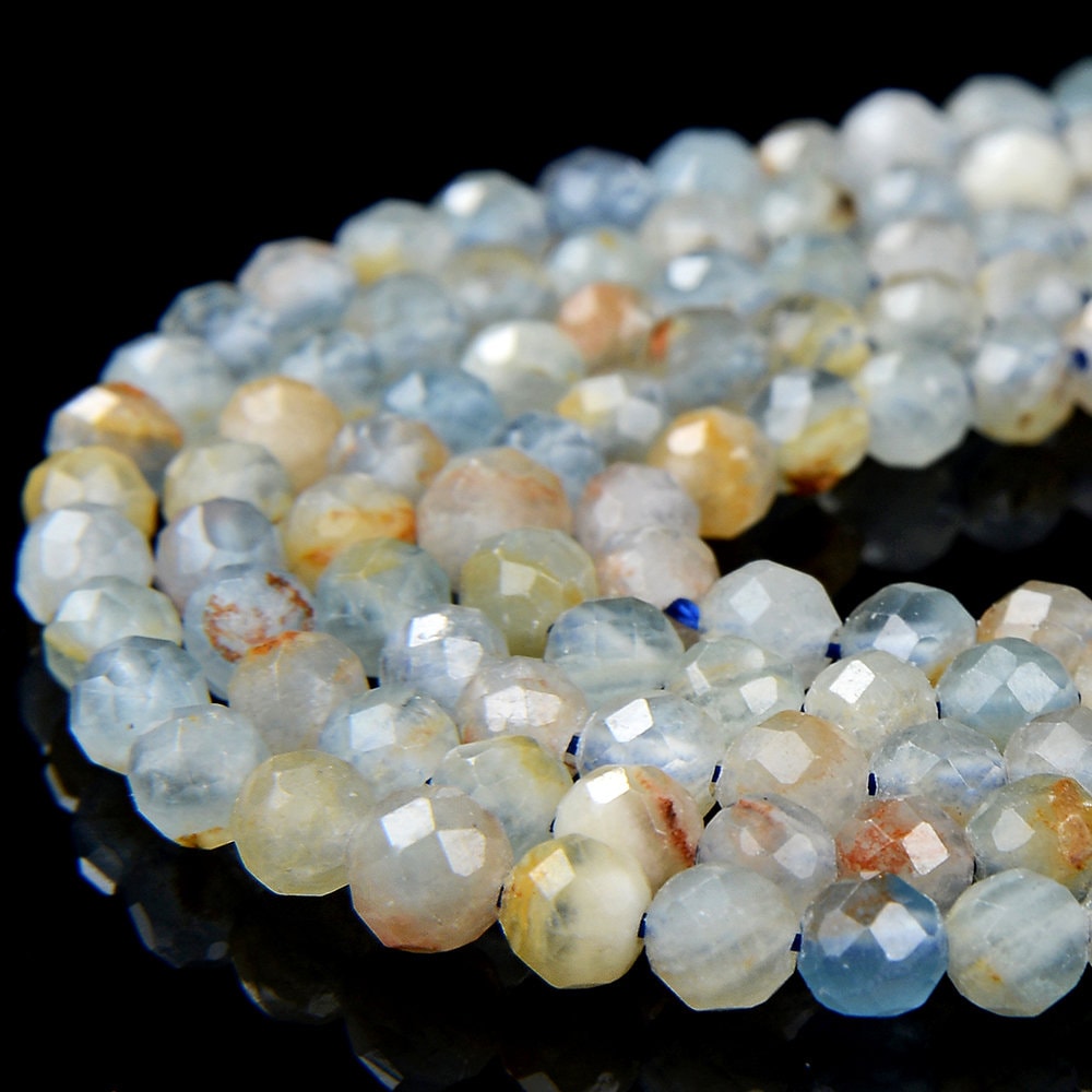 Rare Argentina Lemurian Aquatine Calcite Gemstone Grade Aa Micro Faceted Round 3mm 4mm Loose Beads 15 Inch Full Strand (p66)