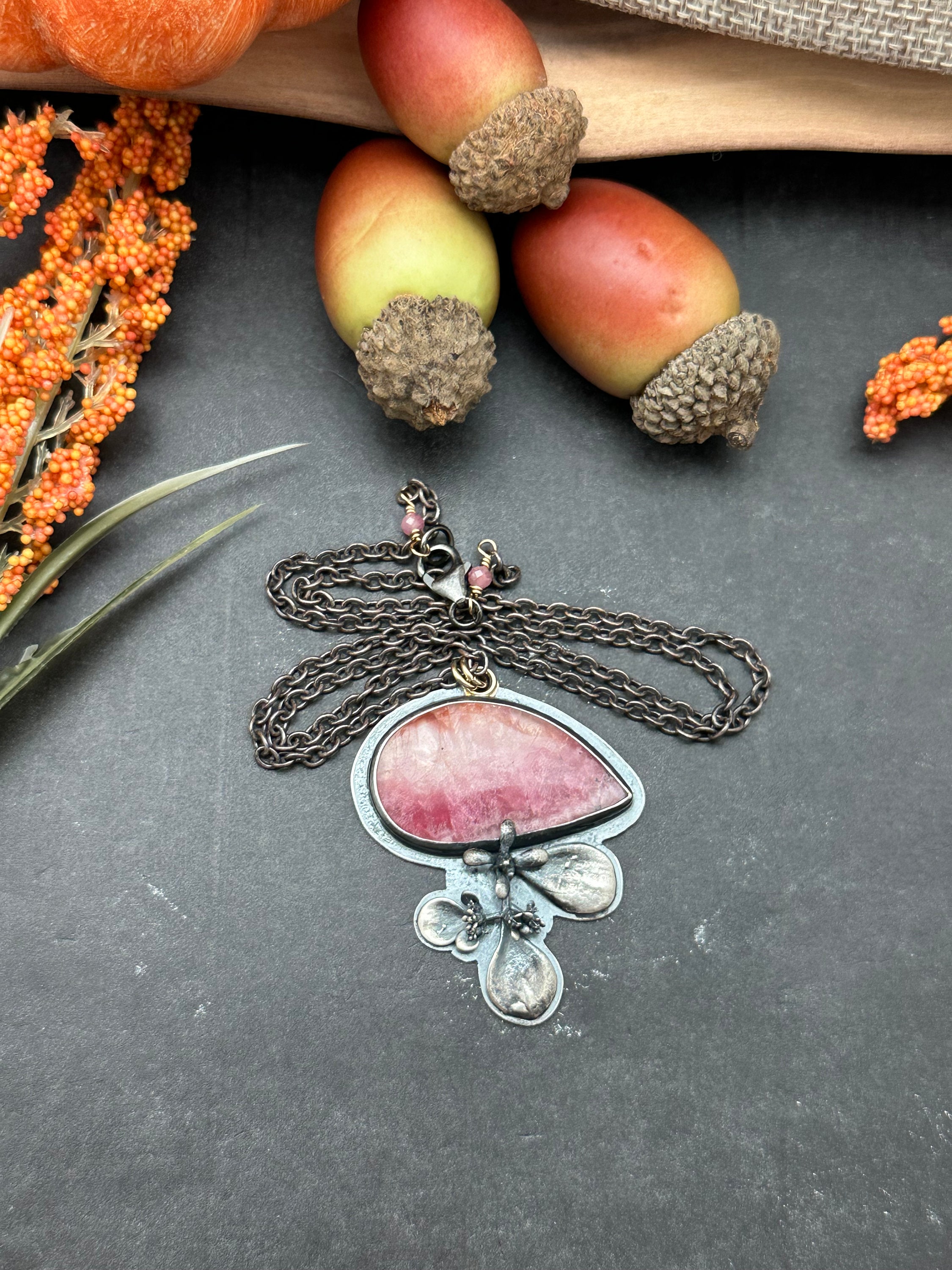 Gemmy Cobaltoan Calcite And Succulent Necklace