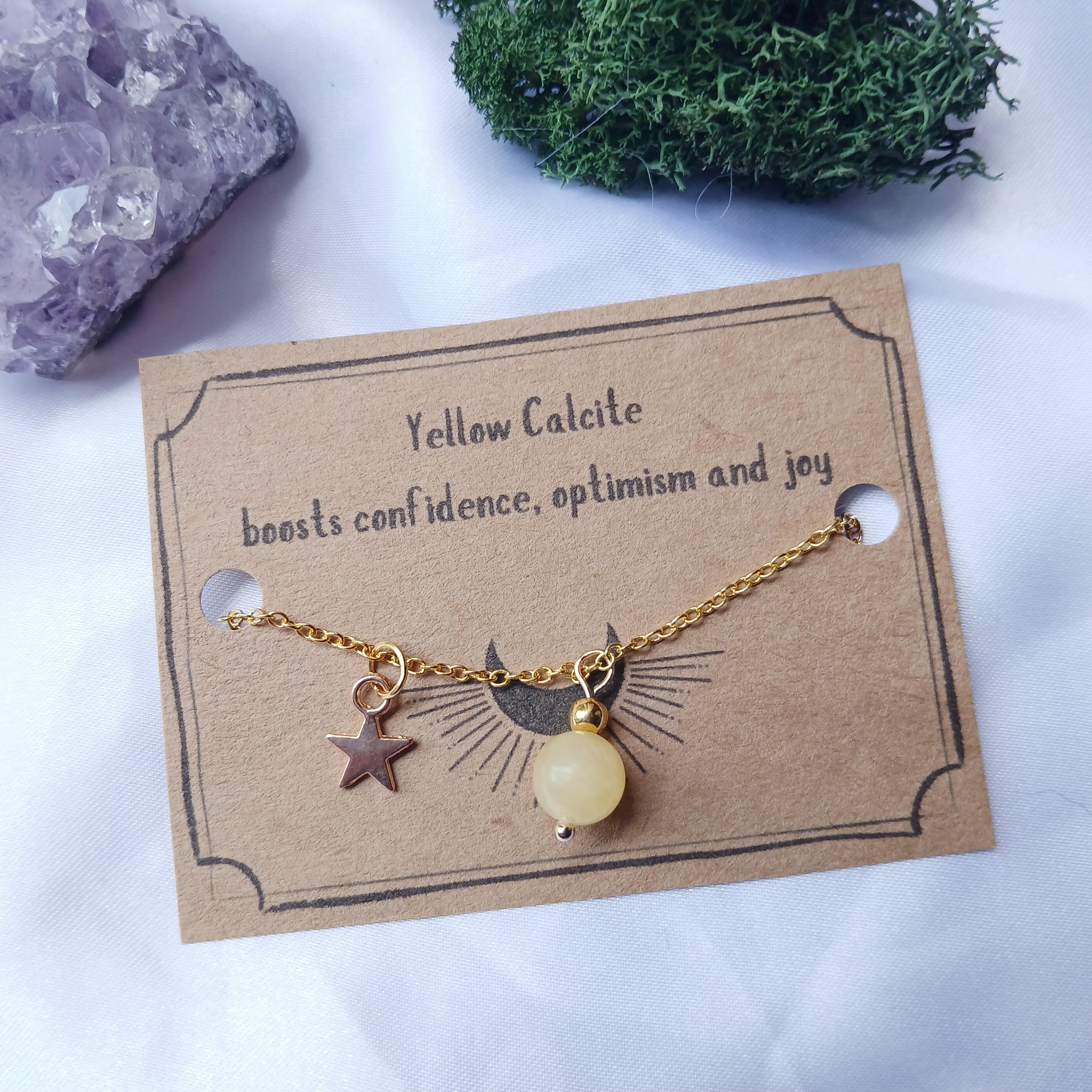 Gold Plated Yellow Calcite Whimsigoth Star Necklace - Protection - Grounding