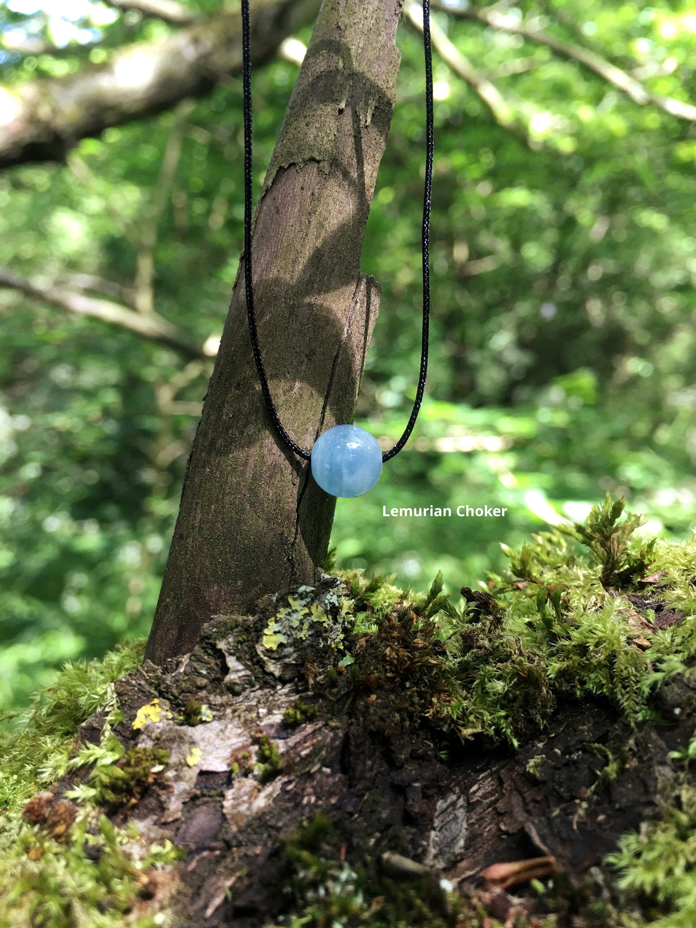Lemurian Aquatine Calcite Choker: Minimalist Waxed Cord Necklace