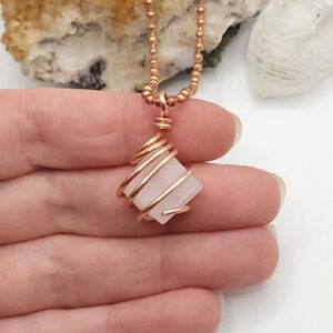 Pink Mangano Calcite Necklace In Copper | Crystal For Love, Emotional Healing & Heart Chakra | Gift For Calm And Self Love Pink Mangano Calcite Necklace In Copper | Crystal For Love, Emotional Healing & Heart Chakra | Gift For Calm And Self Love