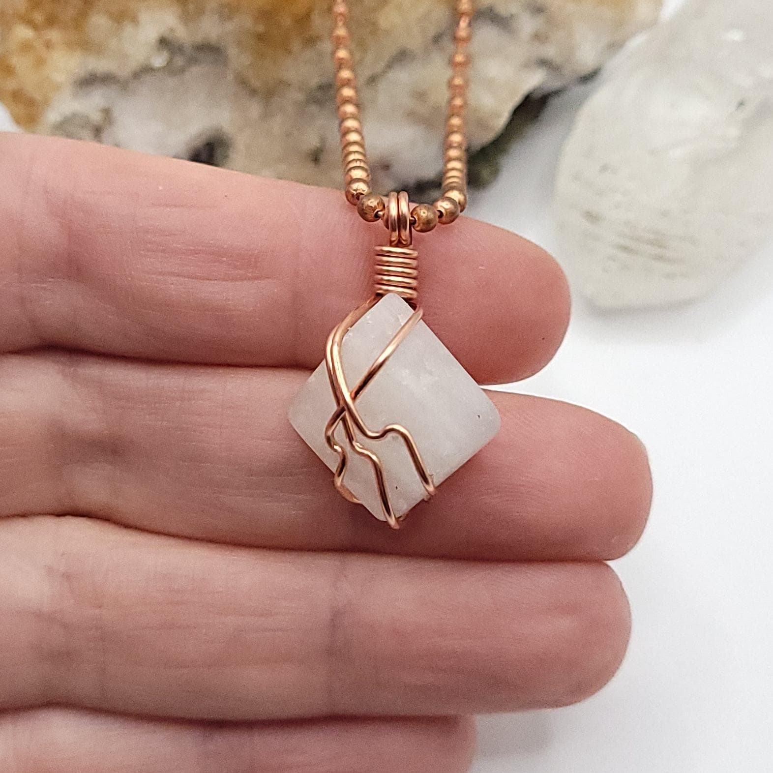 Pink Mangano Calcite Necklace In Copper | Crystal For Love, Emotional Healing & Heart Chakra