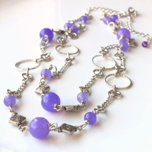 Purple Calcite Necklace With Silver Accents Natural Stone Bib Boho Statement Double Strand Choker Birthday Holiday Gift For Her 7168 Purple Calcite Necklace With Silver Accents Natural Stone Bib Boho Statement Double Strand Choker Birthday Holiday Gift For Her 7168