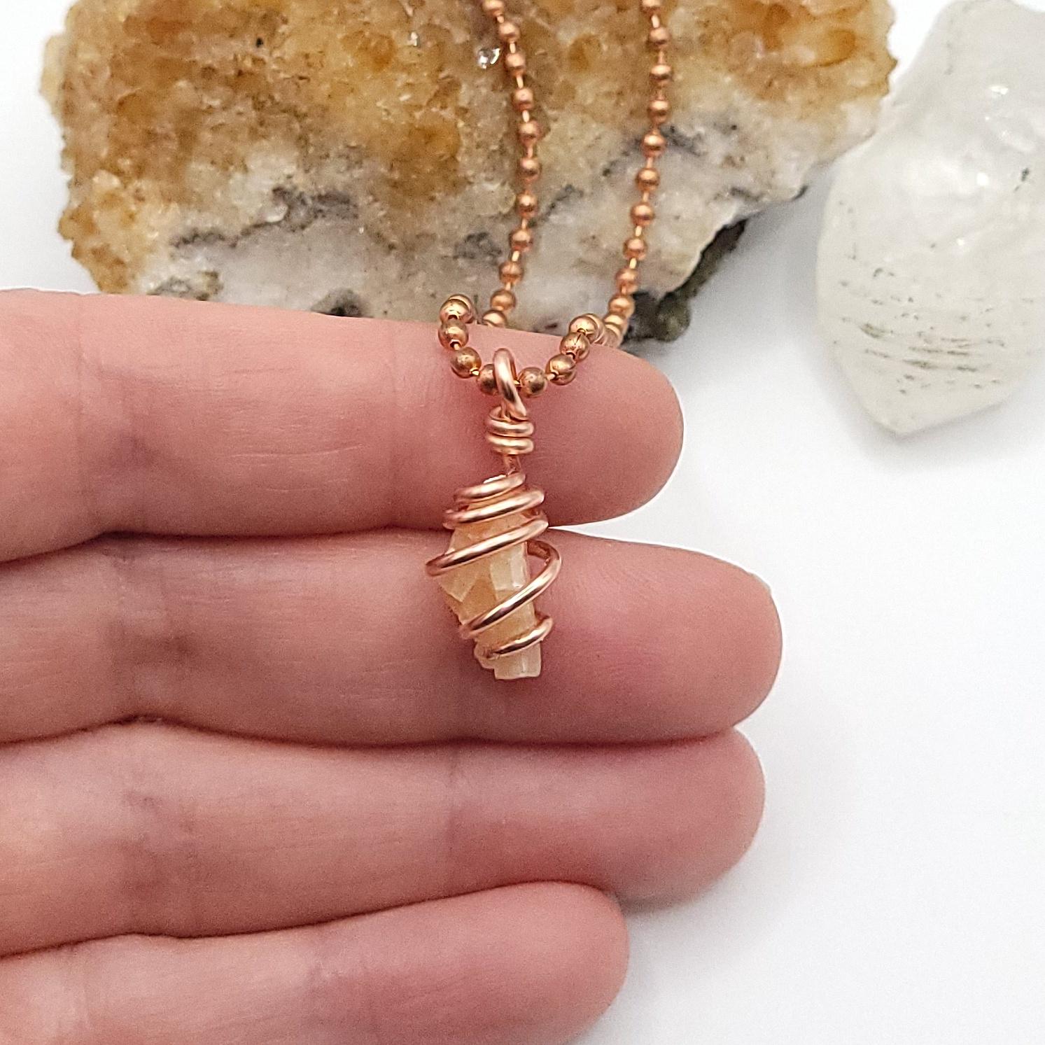 Raw Pink Mangano Calcite Necklace In Copper | Crystal For Love, Emotional Healing & Heart Chakra | Gift For Calm And Self Love