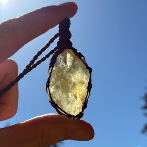 Raw Yellow Calcite Macrame Necklace: Hand-Knotted Adjustable Cord Raw Yellow Calcite Macrame Necklace: Hand-Knotted Adjustable Cord