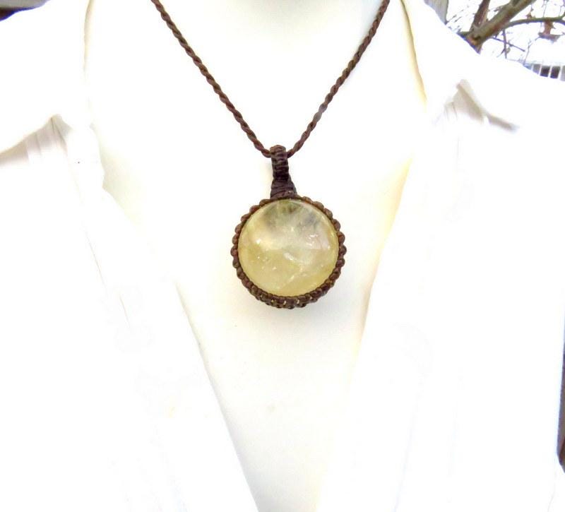 Yellow Calcite Crystal Sphere Necklace, Macrame Necklace, Gift Ideas For The Boho Beauty, The Zen Seeker, The Crystal Lover, Rock Collector