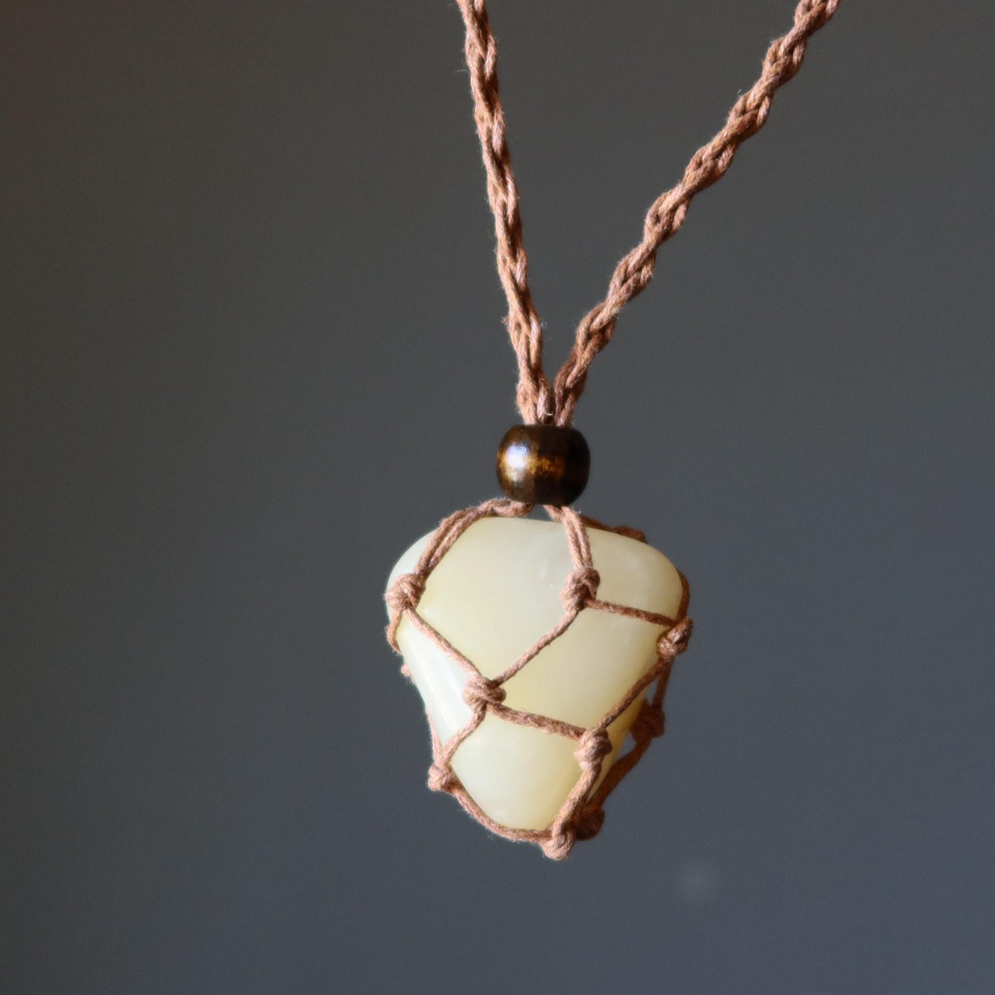 Yellow Calcite Necklace Sunny Days Tumbled Macrame